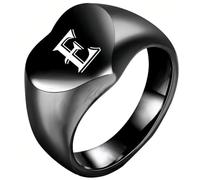 PAURO Hombres y Mujeres Acero Inoxidable 12MM Simple Grabado 26 Inglesas Letras Corazón Liso Anillos Negro E Talla 22