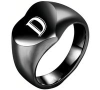 PAURO Hombres y Mujeres Acero Inoxidable 12MM Simple Grabado 26 Inglesas Letras Corazón Liso Anillos Negro D Talla 22