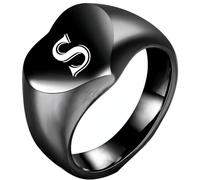 PAURO Hombres y Mujeres Acero Inoxidable 12MM Simple Grabado 26 Inglesas Letras Corazón Liso Anillos Negro S Talla 22