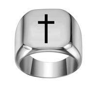 PAURO Hombres y Mujeres Acero Inoxidable Clásico Individualidad Superficie Lisa Los Mejores Deseos Cuadrado Cruz Anillos Plata Talla 22