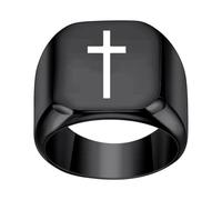 PAURO Hombres y Mujeres Acero Inoxidable Clásico Individualidad Superficie Lisa Los Mejores Deseos Cuadrado Cruz Anillos Negro Talla 22
