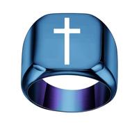 PAURO Hombres y Mujeres Acero Inoxidable Clásico Individualidad Superficie Lisa Los Mejores Deseos Cuadrado Cruz Anillos Azul Talla 22