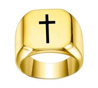 PAURO Hombres y Mujeres Acero Inoxidable Clásico Individualidad Superficie Lisa Los Mejores Deseos Cuadrado Cruz Anillos Oro Talla 22