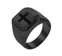 PAURO Hombres y Mujeres Acero Inoxidable Clásico Personalidad Iglesia Fe Oración Cruz Anillo Negro Talla 27