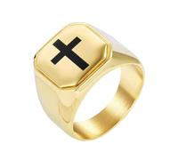 PAURO Hombres y Mujeres Acero Inoxidable Clásico Personalidad Iglesia Fe Oración Cruz Anillo Oro Talla 14