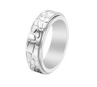 PAURO Hombres y Mujeres Acero Inoxidable Clásico Piedra Textura Alivio Ansiedad Rotatorio Dedo Anillo Plata Talla 12