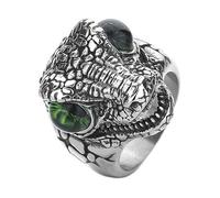 PAURO Hombres y Mujeres Acero Inoxidable Tendencias Personalidad Estilo Reptil Cuatro Colores Diseño Cocodrilo Anillo Verde Plata Talla 14