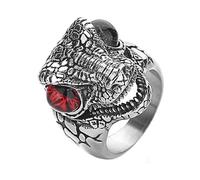 PAURO Hombres y Mujeres Acero Inoxidable Tendencias Personalidad Estilo Reptil Cuatro Colores Diseño Cocodrilo Anillo Rojo Plata Talla 29