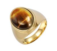 PAURO Hombres y Mujeres Acero Inoxidable Vintage Personalizado Pulido Forma Huevo Marrón Gema Anillo Oro Talla 14