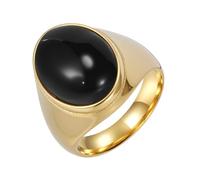 PAURO Hombres y Mujeres Acero Inoxidable Vintage Personalizado Pulido Forma Huevo Negro Gema Anillo Oro Talla 19