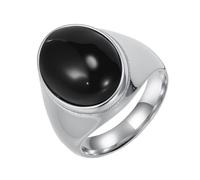 PAURO Hombres y Mujeres Acero Inoxidable Vintage Personalizado Pulido Forma Huevo Negro Gema Anillo Plata Talla 14