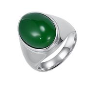 PAURO Hombres y Mujeres Acero Inoxidable Vintage Personalizado Pulido Forma Huevo Verde Gema Anillo Plata Talla 17
