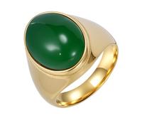 PAURO Hombres y Mujeres Acero Inoxidable Vintage Personalizado Pulido Forma Huevo Verde Gema Anillo Oro Talla 29