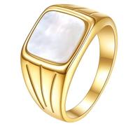 PAURO Mujer Acero Inoxidable 12mm CláSica Retro Antigua Conchas GeoméTrica Anillos Blanco Dorado Talla 14