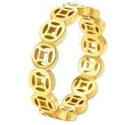 PAURO Mujer Acero Inoxidable 5mm Hueco Moneda China Apilables Anillos Suerte Dinero Moneda Banda Fortuna Buena Suerte Pila Diaria Joyería Regalo Oro Talla 19