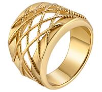 PAURO Mujer Acero Inoxidable Ancho Abierto Tejido Filigrana Statement Anillos Hueco Cruzado Torcido Malla Banda Texturizado Alambre Cocktail Party Joyería Regalo Oro Talla 17
