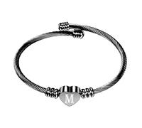 PAURO Mujer Acero Inoxidable Pulsera Abierta con Diseño de Corazón Sencillo y Clásico con Inicial 26 Alfabeto A-Z Negro M