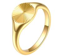PAURO Mujer Acero Inoxidable Sunburst Redondo Anillos Minimalista Romántico Radial Grabado Banda Vintage Promesa Anillo Único Pareja Combinación Joyería Oro Talla 17
