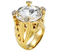 PAURO Mujer Grande Statement Piedra Anillos Único Acero Inoxidable Grande Facetado Oval Piedra Banda Vintage Gótico Cocktail Joyería Oro Blanco Talla 14