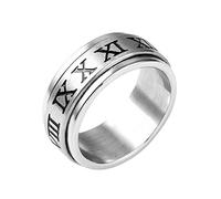 PAURO Mujer Hombre Acero Inoxidable 8MM Anillo Giratorio con Números Romanos Clásicos para la Ansiedad Plata Tamaño 19