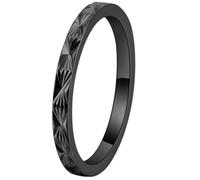 PAURO Mujeres Acero Inoxidable Simple Elegante Declaración Arroz Carácter Patrón Anillos Negro Talla 10