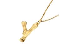 PAURO Titanio Acero Bambú Junta Iniciales Collar para Mujer 26 Letra Inglesa Colgante Cadena de Clavícula Delicado Personalizado Encanto Joyería Oro Y