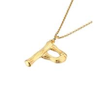 PAURO Titanio Acero Bambú Junta Iniciales Collar para Mujer 26 Letra Inglesa Colgante Cadena de Clavícula Delicado Personalizado Encanto Joyería Oro P