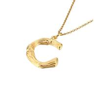 PAURO Titanio Acero Bambú Junta Iniciales Collar para Mujer 26 Letra Inglesa Colgante Cadena de Clavícula Delicado Personalizado Encanto Joyería Oro C