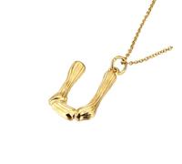 PAURO Titanio Acero Bambú Junta Iniciales Collar para Mujer 26 Letra Inglesa Colgante Cadena de Clavícula Delicado Personalizado Encanto Joyería Oro U