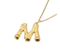 PAURO Titanio Acero Bambú Junta Iniciales Collar para Mujer 26 Letra Inglesa Colgante Cadena de Clavícula Delicado Personalizado Encanto Joyería Oro M