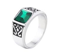 PAURO Unisex Acero Inoxidable Personalizado Retro Clásico Simple Único Trend Gema Anillo Verde Talla 19