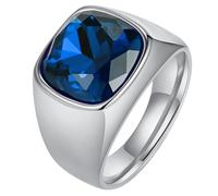 PAURO Unisex Acero Inoxidable Piedra Anillos para Hombre Mujer Clásico Ajuste Cómodo Declaración Joyería Plata Azul Talla 25