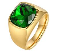 PAURO Unisex Acero Inoxidable Piedra Anillos para Hombre Mujer Clásico Ajuste Cómodo Declaración Joyería Oro Verde Talla 17