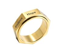 PAURO Unisex Acero Inoxidable Siete Virtudes Fidget Anillo Alivio Estrés Anti Ansiedad Anillo Giro Bandas Oro Talla 29