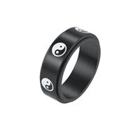 PAURO Unisex Acero Inoxidable Simple Exquisito Clásico Elegante Tai Chi Yin y Yang Anillo Negro Talla 27
