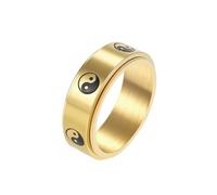 PAURO Unisex Acero Inoxidable Simple Exquisito Clásico Elegante Tai Chi Yin y Yang Anillo Oro Talla 14