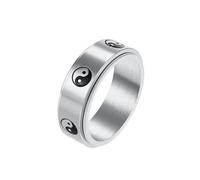 PAURO Unisex Acero Inoxidable Simple Exquisito Clásico Elegante Tai Chi Yin y Yang Anillo Plata Talla 27