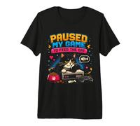 Pausa Mi Juego para Alimentar Al Gato Gamer Cat Retro Camiseta Premium