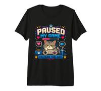 Pausa Mi Juego para Alimentar Al Gato Gamer Cat Retro Camiseta Premium