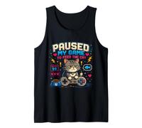 Pausa Mi Juego para Alimentar Al Gato Gamer Cat Retro Camiseta sin Mangas