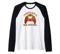Pause Mi Juego para Lidiar con NPC Jugador Acción de Gracias Camiseta Manga Raglan