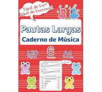 Pautas Largas Caderno de Música: O Primeiro Papel Pautado Perfeito para Crianças e Iniciantes | 120 Páginas, 6 Pautas, A4 | Capa Vermelha | BÔNUS Guia ... de Música (Clave & Pauta: Cadernos de Música)