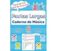 Pautas Largas Caderno de Música: O Primeiro Papel Pautado Perfeito para Crianças e Iniciantes | 120 Páginas, 6 Pautas, A4 | Capa Azul | BÔNUS Guia Rápido de Música (Clave & Pauta: Cadernos de Música)