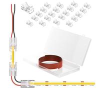 PAUTIX COB LED Tira de Conectores para 8mm 2-Pin,20pcs Reutilizables Tira de Conectores de Alambre,3M 22AWG Cable de Extensión para No Cableado Gapless Sin Soldadura,5V 12V 24V 2835 LED Strip