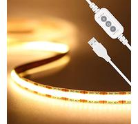 PAUTIX Tira de LED USB blanco cálido 3000k, 2m tira de luz COB de 640LED atenuador, 5v luce de fondo de TV, luz de cinta flexible para dormitorio, iluminación de bricolaje