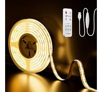 PAUTIX Tira de LED USB COB 5V blanco cálido 2M con remoto RF, 640LEDs 2700K Tira de luces LED COB regulable CRI90+ Retroiluminación de TV, iluminación de bricolaje para el hogar