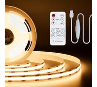 PAUTIX Tira de LED USB COB 5V blanco cálido 2M con remoto RF, 640LEDs 3000K Tira de luces LED COB regulable CRI90+ Retroiluminación de TV, iluminación de bricolaje para el hogar