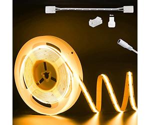 PAUTIX Tira de luces LED COB de 24V, blanco cálido 2000K 504LEDs/M 6m Cinta de luz LED,superbrillante para dormitorio,cocina con Conector de tira de mazorca de 8mm (fuente de alimentación no incluida)