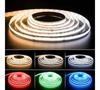 PAUTIX Tira LED COB RGB+WW/CW 5 m, 840 leds/m RGB+CCT, temperatura de color ajustable 2700 K - 6500 K, 24 V, tira de luz que cambia el color para decoración de bricolaje (fuente de alimentación y