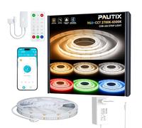 PAUTIX Tira LED COB RGBCCT 10M,Dimmable RGB+WW/CW 2700K-6500K Cambiantes Color de Smart LED Strip Lights con APP Control y Mando RF,24V Banda LED con Temporizador,Modo Música para Iluminación DIY
